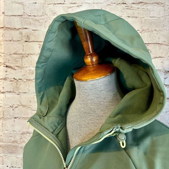 Asics Softshell Green Jacket Hood Full Zip Color Block Rain Water Resistant Med - Picture 2 of 9